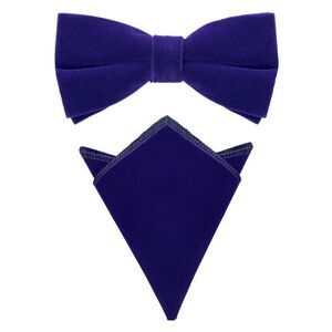 Velvet Adjustable Pre-Tied Bow Tie Solid Color Pocket Square Set Blue